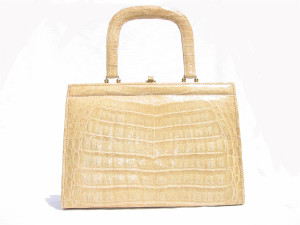  PALE YELLOW 1960's Crocodile Skin Handbag w/Change Purse 
