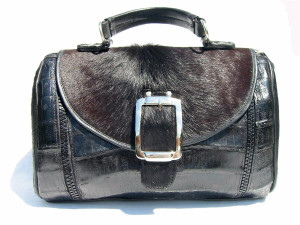  HUGE Black CROCODILE SKIN & CALF HAIR Satchel Handbag - NEW 