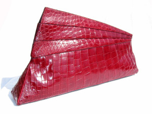  HUGE 17.5" Wide RED 1940's-50's HARRY ROSENFELD Deco ALLIGATOR Skin Clutch Purse 