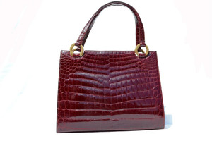  RARE BURGUNDY RED 1950's-60's MARTIN VAN SCHAAK Crocodile Porosus Skin Handbag 