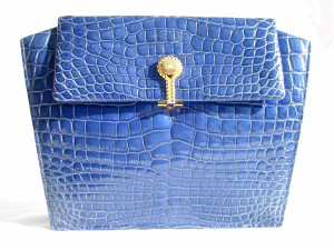  BLUE 1980's-90's Crocodile Skin CLUTCH Bag - ALFRED ROTH 