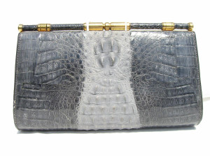  SLATE GRAY 1980's-90's HORNBACK Crocodile Skin CLUTCH Handbag 