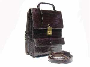  UNISEX 1980's-90's CROCODILE Skin ATTACHE Messenger IPAD Case Bag - CAGGIANO - Key! 