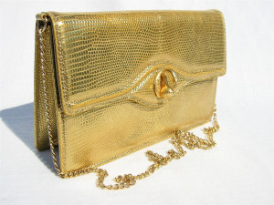  Fabulous Metallic GOLD 1960's LIZARD Skin CLUTCH Shoulder Bag - SACHA 