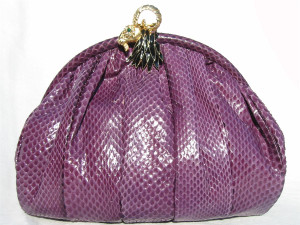  Jeweled PURPLE 1970's-80's COBRA Snake Skin CLUTCH Bag - RAM! 