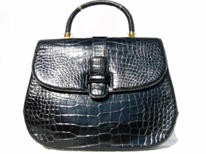  AMPLE 1960's LUCILLE de PARIS Jet BLACK Alligator Skin Handbag 