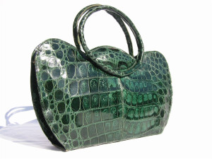  DECO Style 1942 EMERALD GREEN CROCODILE Belly Skin Bag - CALVET 