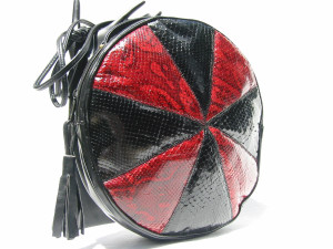  Round 1970's-80's Red/Black COBRA & PYTHON Snake Skin Shoulder Bag 