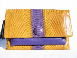  Mustard & Purple 1980's-90's PYTHON Snake Skin CLUTCH Bag 