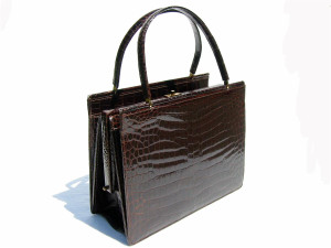  Dk. Chocolate 1950's-60's CROCODILE Porosus Belly Skin Handbag 