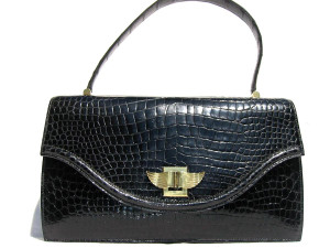  Vintage HERMES 1950-60's WINGED Black CROCODILE POROSUS Handbag 
