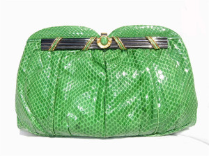  GREEN 1970's-80's COBRA Snake Skin CLUTCH Shoulder Bag! 