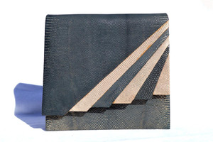  METALLIC Slate & Cream 1970's-80's Lizard Skin Clutch Shoulder Crossbody Bag - ANDREA PFISTER 
