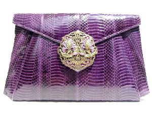  PURPLE Snake Skin Clutch Purse Shoulder Bag w/French Accents 