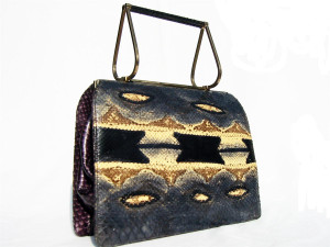  Fabulous BLUE 1970's BOA Snake Skin Handbag - NICHOLAS REICH 