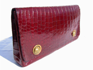  Large 14" 1950's-60's CRANBERRY ALLIGATOR Skin CLUTCH - KORET 