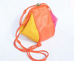  COLOR BLOCK Orange, Pink & Yellow 1970's-80's PYTHON Snake Skin Handbag - ANDREA PFISTER 