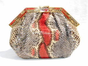  1980's SLATE BLUE & RED PYTHON Snake Skin Clutch - MANELLI 