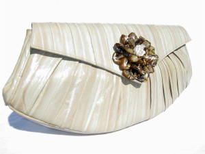  LONG 14" 1970's-1980's Jeweled Pale Green EEL SKIN CLUTCH Shoulder Bag 