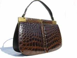  1950's-60's Chocolate ALLIGATOR Skin Handbag - CORET w/Accessories 