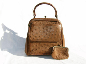  1950's-60's Tan KATZ & LOURIE OSTRICH SKIN Bag w/Coin Purse 