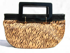  1990's OCCHIO Tiger Print PONYHAIR & Leather Handbag - LUCITE 