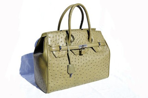  Stunning NEW Olive Green BIRKIN Style OSTRICH Skin Handbag - Lock & Keys! 