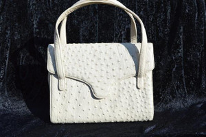  CREAM Ivory 1950's-60's RENDL GENUINE OSTRICH Skin Handbag 