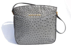  Gorgeous 11 x 11 GRAY 1980's OSTRICH SKIN Shoulder Bag Tote CORBEAU 