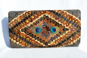  1960's-1970's Ample PEACOCK Feather CLUTCH Bag w/Box! 
