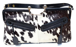  XL 1960's-70's Black & Cream Hair on Calfskin FUR Shoulder Bag - Garces, Spain - Neustetters 