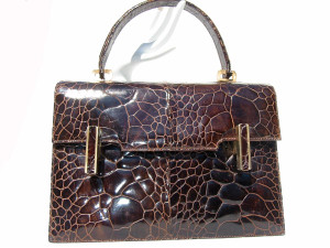  AMPLE 1950's-60's Chocolate EXOTIC TURTLE SKIN Handbag 