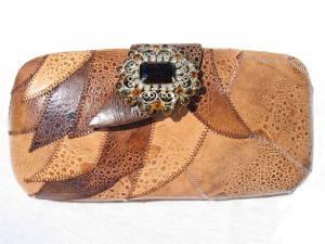  JEWELED 1970's-80's GENUINE FROG SKIN Clutch Shoulder Bag 