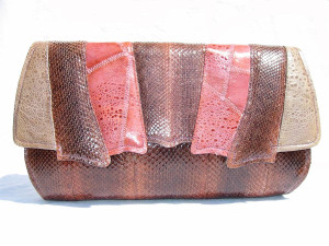  New! PINK & TAN 1970's FROG & SNAKE SKIN Clutch Shoulder Bag 