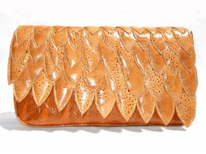  New!1970's SCALLOPED FROG & SNAKE SKIN Clutch Shoulder Bag 