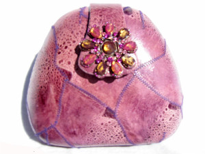  Jeweled PURPLE 1970's GENUINE FROG SKIN Clutch Shoulder Bag 