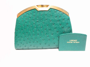  Timeless GREEN 1970's-80's Ostrich Skin Clutch Purse - LORENZI 