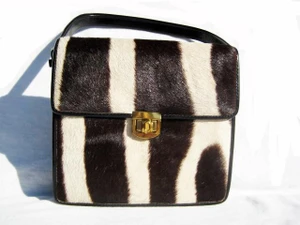  1970's GENUINE ZEBRA HIDE FUR Shoulder Cross Body Messenger Bag 
