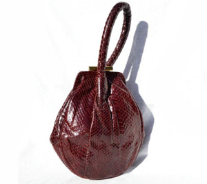  Sleek 1940's-50's BURGUNDY Cobra Snake Skin Wristlet Purse - by ALAN 