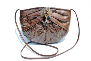  Custom Brown 1980's Embellished COBRA Snake Skin CLUTCH Shoulder Crossbody Bag 