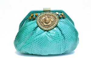  Custom TURQUOISE 1970's-80's Embellished COBRA Snake Skin CLUTCH Shoulder Bag - Goldwater's 