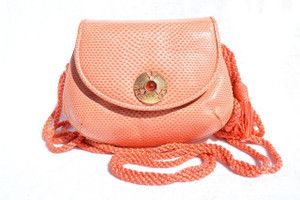  1980's-90's CORAL Karung Snake Skin Clutch Bag - JUDITH LEIBER 