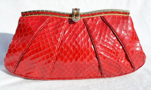  Petite RED 1980's JUDITH LEIBER Cobra Snake Skin CLUTCH Shoulder Bag 