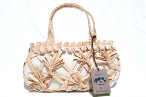  Pale Pink & Cream 1990's-2000's Cobra SNAKE Skin & Canvas Handbag - David & Scotti - Italy 