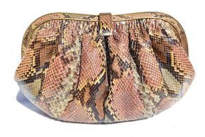  1980's-90's Pastel PYTHON Snake Skin Clutch Shoulder Bag - COLOMBETTI 