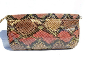  1980's Pastel PYTHON Snake Skin CLUTCH Shoulder Bag - Morris Moskowitz 