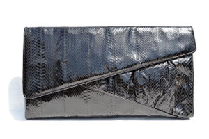  Sleek 15" 1970's-80's Jet Black COBRA Snake Skin CLUTCH - Joseph Horne Co. 
