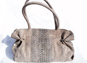  Stunning XL Taupe & Gray Matte PYTHON Snake Skin Shoulder Bag - CARLOS FALCHI 