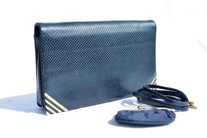  NAVY BLUE 1990's Deco Style JUDITH LEIBER Clutch Shoulder Bag 