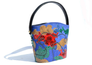  CARLOS FALCHI 1980's-90's Blue Suede & Python Snake Skin Handbag 